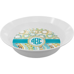 Teal Circles & Stripes Melamine Bowl - 12 oz (Personalized)