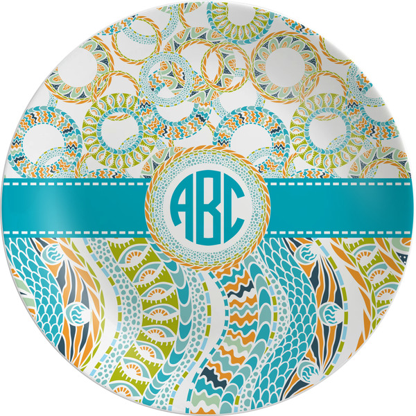 Custom Teal Circles & Stripes Melamine Plate - 10" (Personalized)