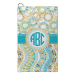 Teal Circles & Stripes Microfiber Golf Towel - Small (Personalized)