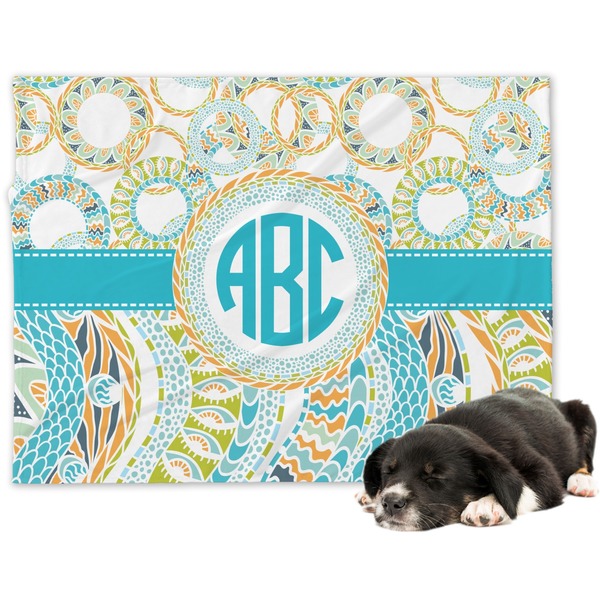 Custom Teal Circles & Stripes Dog Blanket - Regular (Personalized)
