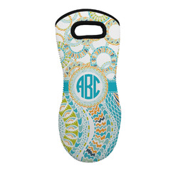 Teal Circles & Stripes Neoprene Oven Mitt - Single w/ Monogram