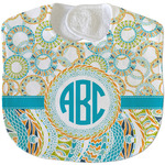 Teal Circles & Stripes Velour Baby Bib w/ Monogram