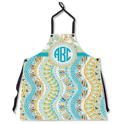 Teal Circles & Stripes Apron Without Pockets w/ Monogram