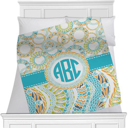 Teal Circles & Stripes Minky Blanket - Twin / Full - 80"x60" - Double Sided w/ Monogram