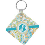 Teal Circles & Stripes Diamond Plastic Keychain w/ Monogram