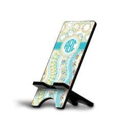 Teal Circles & Stripes Cell Phone Stand (Large) (Personalized)
