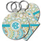 Teal Circles & Stripes Plastic Keychains