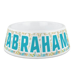 Teal Circles & Stripes Plastic Dog Bowl (Personalized)