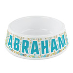 Teal Circles & Stripes Plastic Dog Bowl - Small (Personalized)