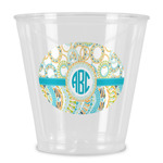 Teal Circles & Stripes Plastic Shot Glass (Personalized)