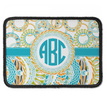 Teal Circles & Stripes Iron On Rectangle Patch w/ Monogram