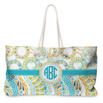 Teal Circles & Stripes Large Tote Bag with Rope Handles (Personalized)