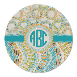 Teal Circles & Stripes Round Linen Placemat (Personalized)