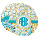 Teal Circles & Stripes Round Paper Coasters w/ Monograms