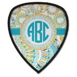 Teal Circles & Stripes Iron on Shield Patch A w/ Monogram