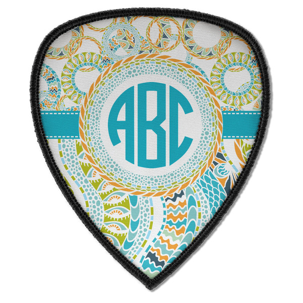 Custom Teal Circles & Stripes Iron on Shield Patch A w/ Monogram