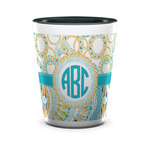 Teal Circles & Stripes Ceramic Shot Glass - 1.5 oz - Two Tone - Set of 4 (Personalized)