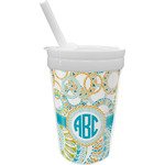 Teal Circles & Stripes Sippy Cup with Straw (Personalized)