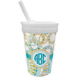 Teal Circles & Stripes Sippy Cup with Straw (Personalized)