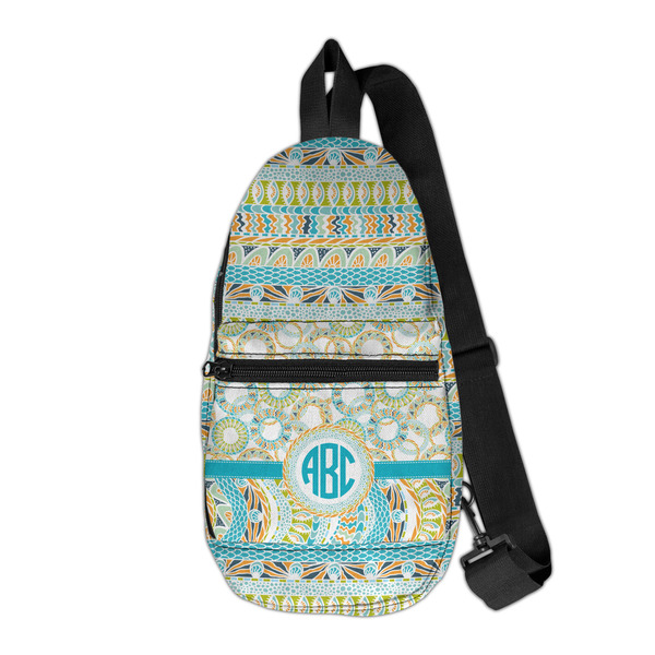 Custom Teal Circles & Stripes Sling Bag (Personalized)