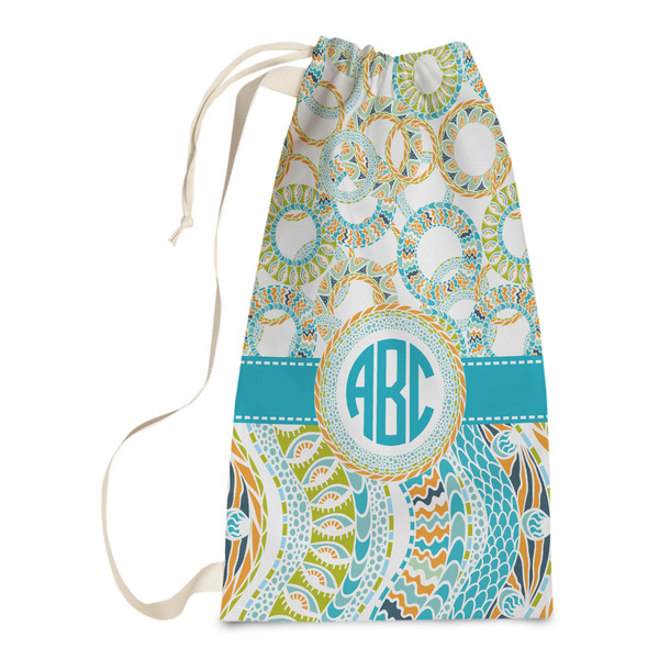 Custom Teal Circles & Stripes Laundry Bags - Small (Personalized)