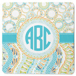 Teal Circles & Stripes Square Rubber Backed Coaster (Personalized)