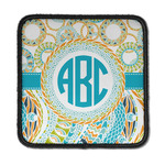 Teal Circles & Stripes Iron On Square Patch w/ Monogram