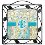 Teal Circles & Stripes Square Trivet (Personalized)