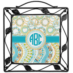 Teal Circles & Stripes Square Trivet (Personalized)