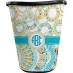 Teal Circles & Stripes Waste Basket - Single Sided (Black) (Personalized)