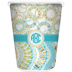 Teal Circles & Stripes Waste Basket - Double Sided (White) (Personalized)
