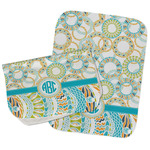 Teal Circles & Stripes Burp Cloths - Fleece - Set of 2 w/ Monogram