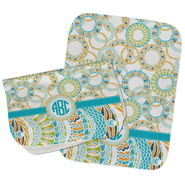 Custom Teal Circles & Stripes Burp Cloths - Fleece - Set of 2 w/ Monogram