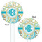 Teal Circles & Stripes White Plastic 5.5" Stir Stick - Double Sided - Round - Front & Back