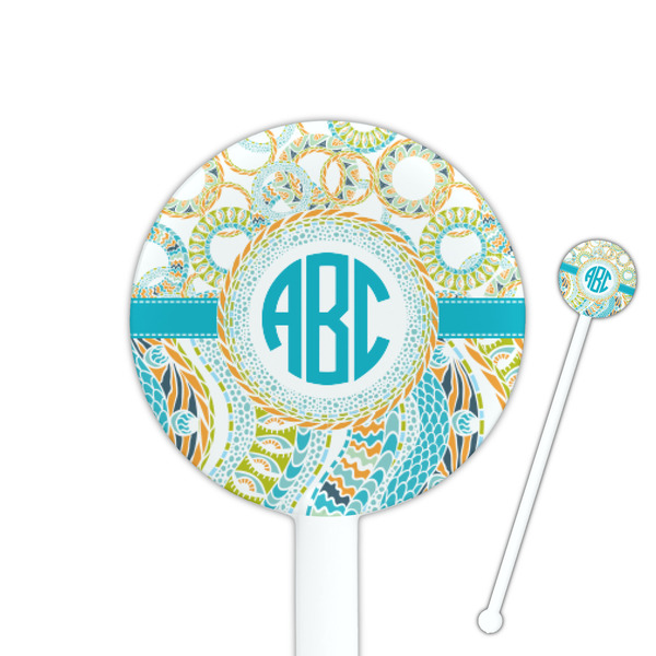 Custom Teal Circles & Stripes 5.5" Round Plastic Stir Sticks - White - Double Sided (Personalized)