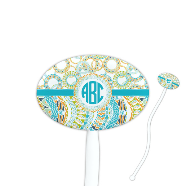 Custom Teal Circles & Stripes Oval Stir Sticks (Personalized)