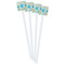 Teal Circles & Stripes White Plastic Stir Stick - Double Sided - Square - Front