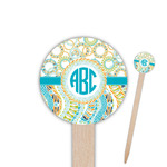 Teal Circles & Stripes 6" Round Wooden Food Picks - Double Sided (Personalized)