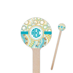 Teal Circles & Stripes 6" Round Wooden Stir Sticks - Single Sided (Personalized)