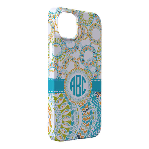 Custom Teal Circles & Stripes iPhone Case - Plastic - iPhone 14 Plus (Personalized)