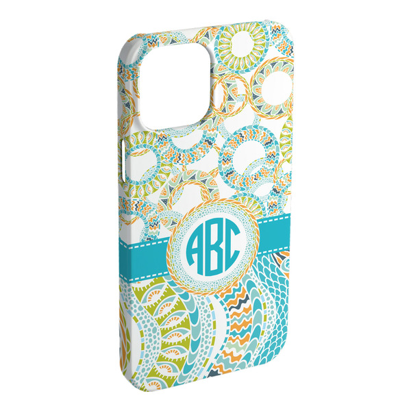 Custom Teal Circles & Stripes iPhone Case - Plastic - iPhone 15 Plus (Personalized)