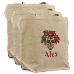 Sugar Skulls & Flowers Reusable Cotton Grocery Bags - Set of 3 (Personalized)