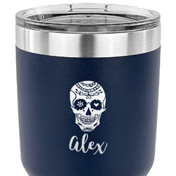 Sugar Skulls & Flowers 30 oz Stainless Steel Tumbler - Navy - Single Sided (Personalized)