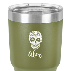 Sugar Skulls & Flowers 30 oz Stainless Steel Tumbler - Olive - Double-Sided (Personalized)