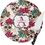 Sugar Skulls & Flowers Round Glass Cutting Board - Small (Personalized)