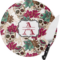 Sugar Skulls & Flowers Round Glass Cutting Board - Small (Personalized)