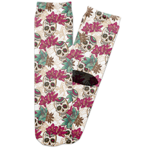 Custom Sugar Skulls & Flowers Adult Crew Socks