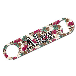 Sugar Skulls & Flowers Bar Bottle Opener - White w/ Name and Initial