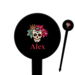 Sugar Skulls & Flowers 6" Round Plastic Food Picks - Black - Single Sided (Personalized)