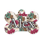 Sugar Skulls & Flowers Bone Shaped Dog ID Tag - Small (Personalized)